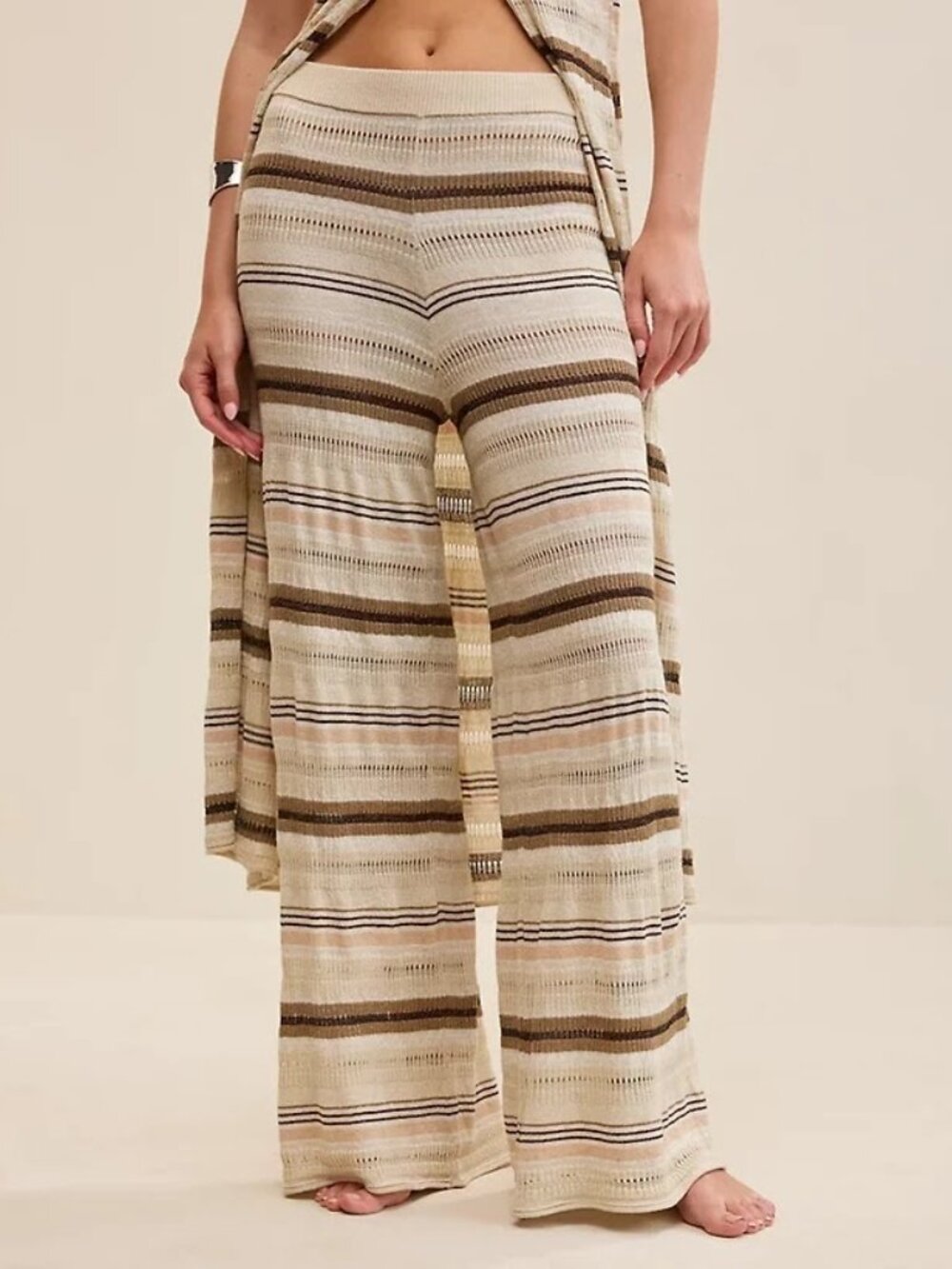 NEW Aerie Women XS S XL shimmer wide leg pants crochet beach cover up tan stripe